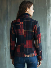 Aurohaya Women’s Short Plaid Blazer Buttoned Pockets Lapel Casual Vintage Coat